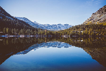 mountain reflect on body of water during daytime thumbnail
