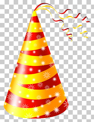 Birthday Party hat , Yellow and Red Party Hat , yellow and red party cone PNG clipart