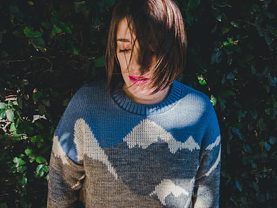 women's blue and grey sweater thumbnail