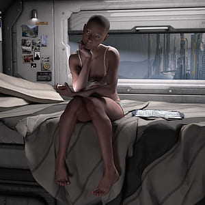 woman wearing white panty and bra sitting on bed holding mobile phone thumbnail