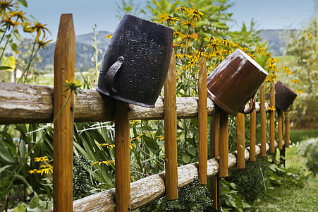 black pot on brown wooden fence thumbnail