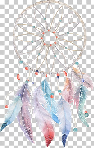 Dreamcatcher Watercolor painting Boho-chic, watercolor feather, beige, blue, and pink dreamcatcher illustration PNG clipart