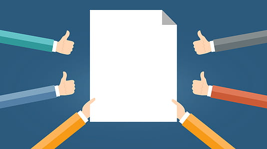Blank Space - Blank Page Surrounded by Thumbs Up - Agreement Concept with Copyspace thumbnail