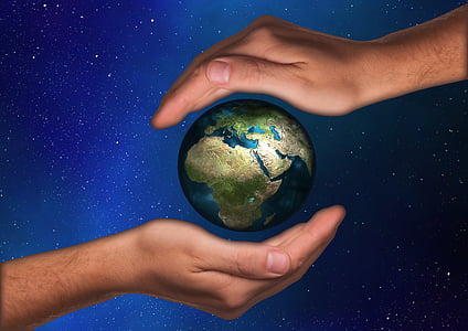 two human hands and planet earth thumbnail