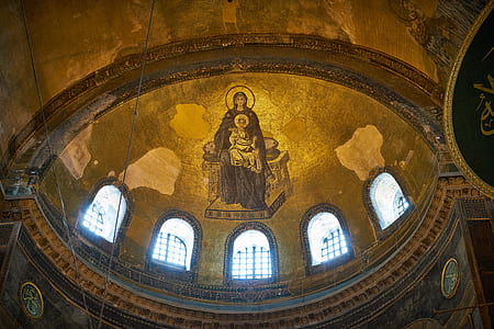 worm's-eye view of dome roof with religious painting thumbnail