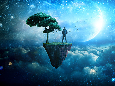 person in blue hoodie standing on cliff 3D wallpaper thumbnail