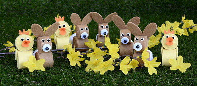 ducks and rabbits decors on grass thumbnail