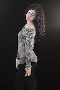 woman wearing gray off-shoulder long-sleeved top thumbnail