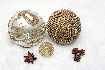 three brown and white metal clear gemstone encrusted decorative balls thumbnail