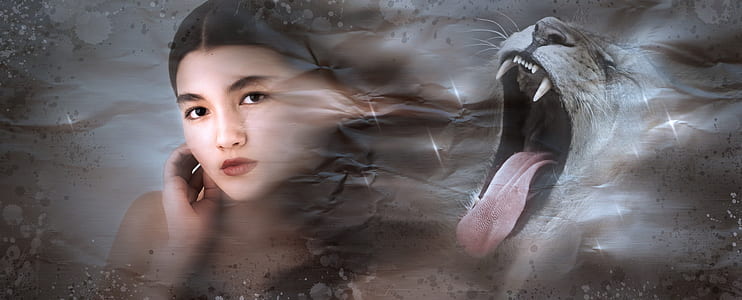 woman's portrait and animal mouth painting thumbnail