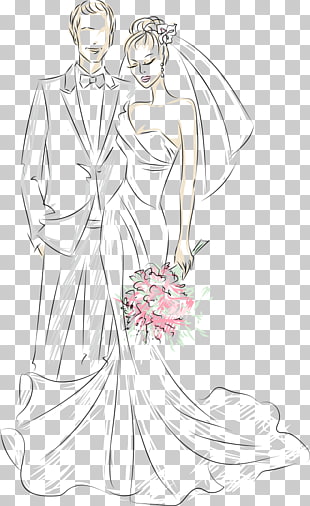 Character Cartoon , Hand-painted bride and groom, groom and bride sketch PNG clipart