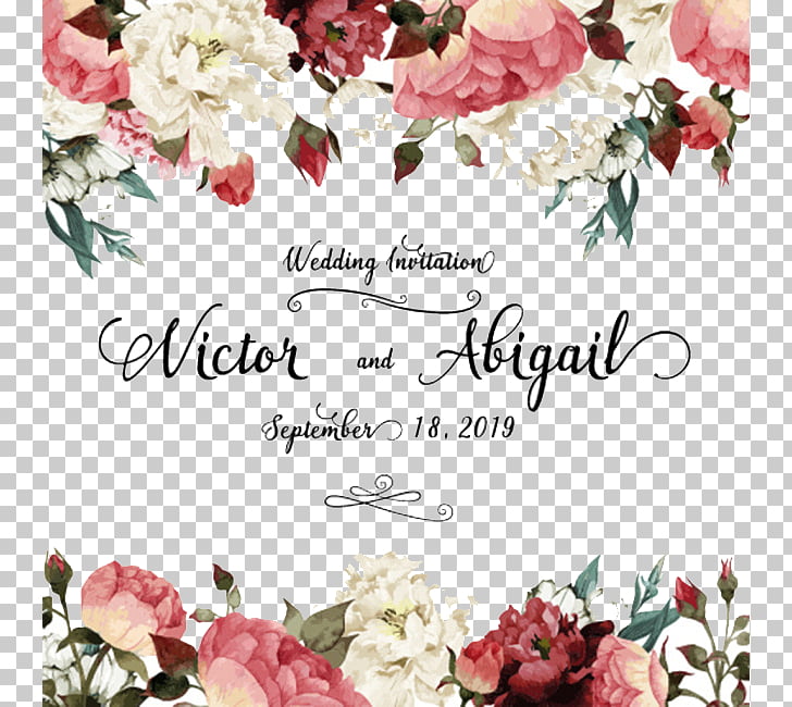 Wedding invitation Greeting card Flower Birthday, Plant flowers watercolor wedding, white and pink flower with Victor and Abigail text overlay PNG clipart