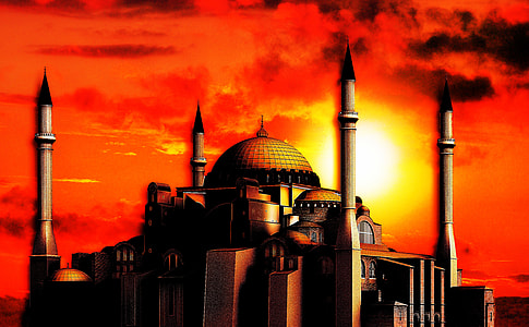 Sunset and red skies over the Hagia Sophia in Istanbul, Turkey thumbnail