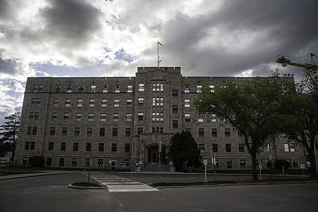 Dark Clouds over the large university buildings in Saskatoon thumbnail
