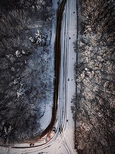 aerial photography of snow covered road thumbnail