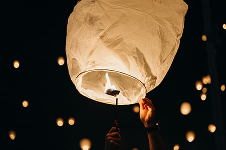 view of sky lantern at night thumbnail