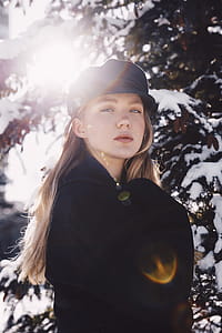 Woman In Winter Woods Photo thumbnail
