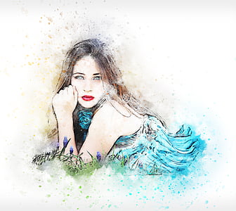 woman in blue dress painting thumbnail