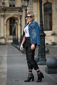 woman wearing blue denim button-up jacket thumbnail