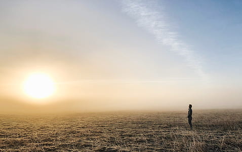 man standing on grass field thumbnail