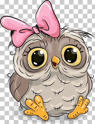 Owl Cartoon Stock illustration Illustration, Cute owl, baby owl with pink bow PNG clipart