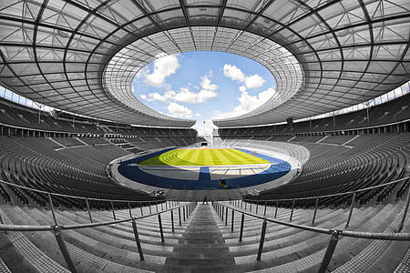 fish-eye view photograph of football stadium thumbnail