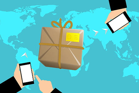 Illustration of worldwide shipping with mobile devices, tracking ecommerce. thumbnail