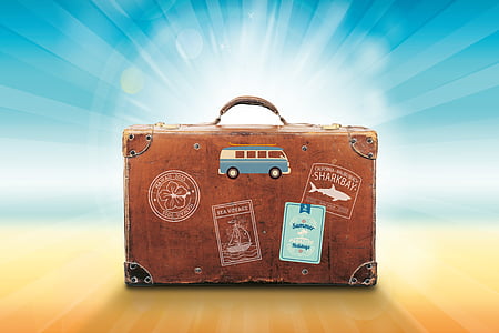 brown and blue suitcase thumbnail