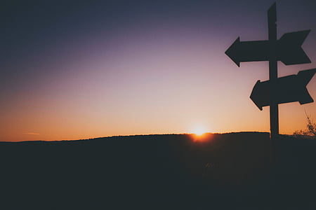 sunset, sun, night, arrow, directions, grass thumbnail