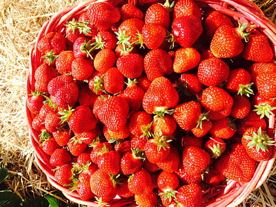strawberries in brown wicker basket thumbnail