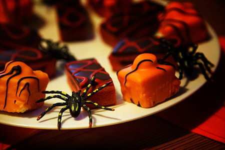 black spider and muffins on white ceramic plate thumbnail