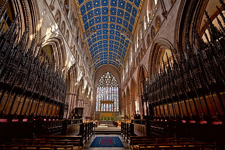 blue carpet inside empty cathedral thumbnail