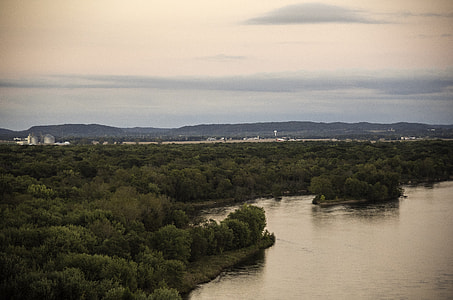 River, Trees, and Sauk City in the Distance in Wisconsin thumbnail
