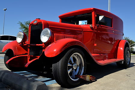 selective focus photography of classic red vehicle thumbnail