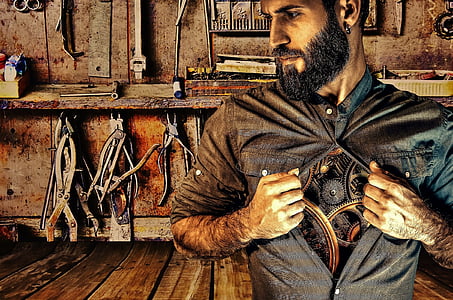 person opening jacket with mechanical gears thumbnail