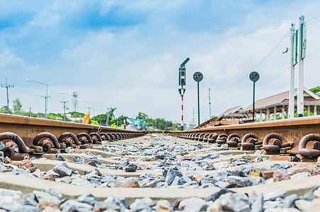 worms eye view of train railtrack thumbnail