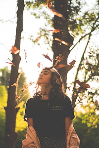 person, woman, girl, trees thumbnail