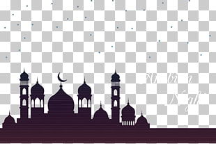 Ramadan Moon Islamic architecture Mosque Eid al-Fitr, Sky mosque, silhouette of dome with Arabian Night text overlay PNG clipart