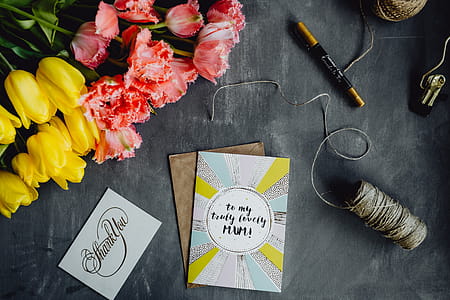 Mother`s Day card with colorful tulip flowers thumbnail