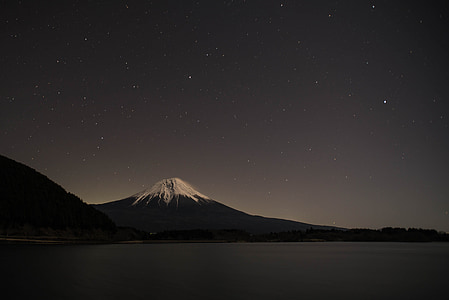 photography of mountain near body of water during nighttime thumbnail