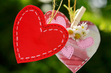 red heart with floral decor hanging near trees thumbnail