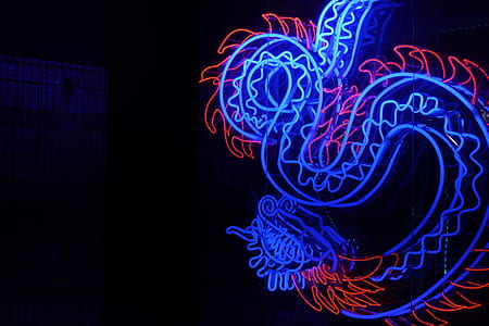 blue and red lion neon light signage thumbnail