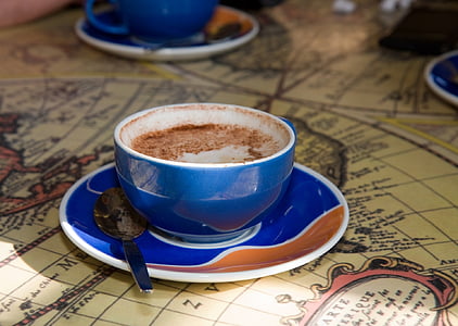 cappuccino filled blue ceramic cup thumbnail