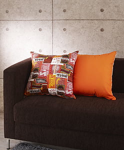 throw pillows on suede couch thumbnail