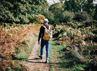 man walking through pathway thumbnail