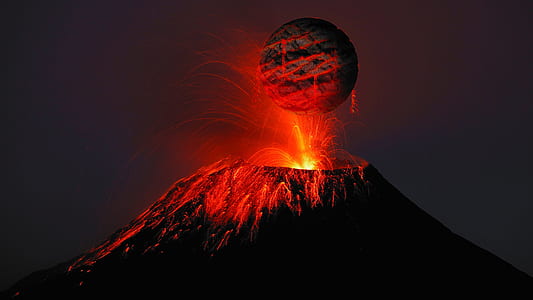 planet on an erupting volcano illustration thumbnail