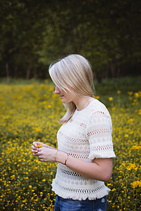 woman in yellow flower field during daytime thumbnail