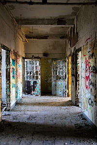 white and multicolored abandoned building interior photo thumbnail