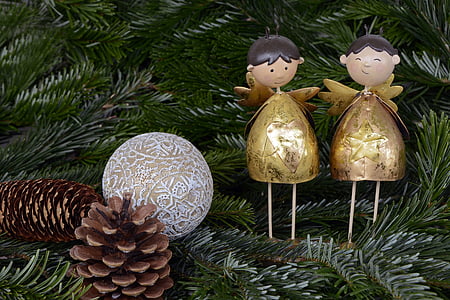 two gold Christmas decorations thumbnail
