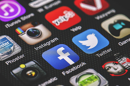 Facebook, Twitter and Instagram apps icons on mobile phone thumbnail